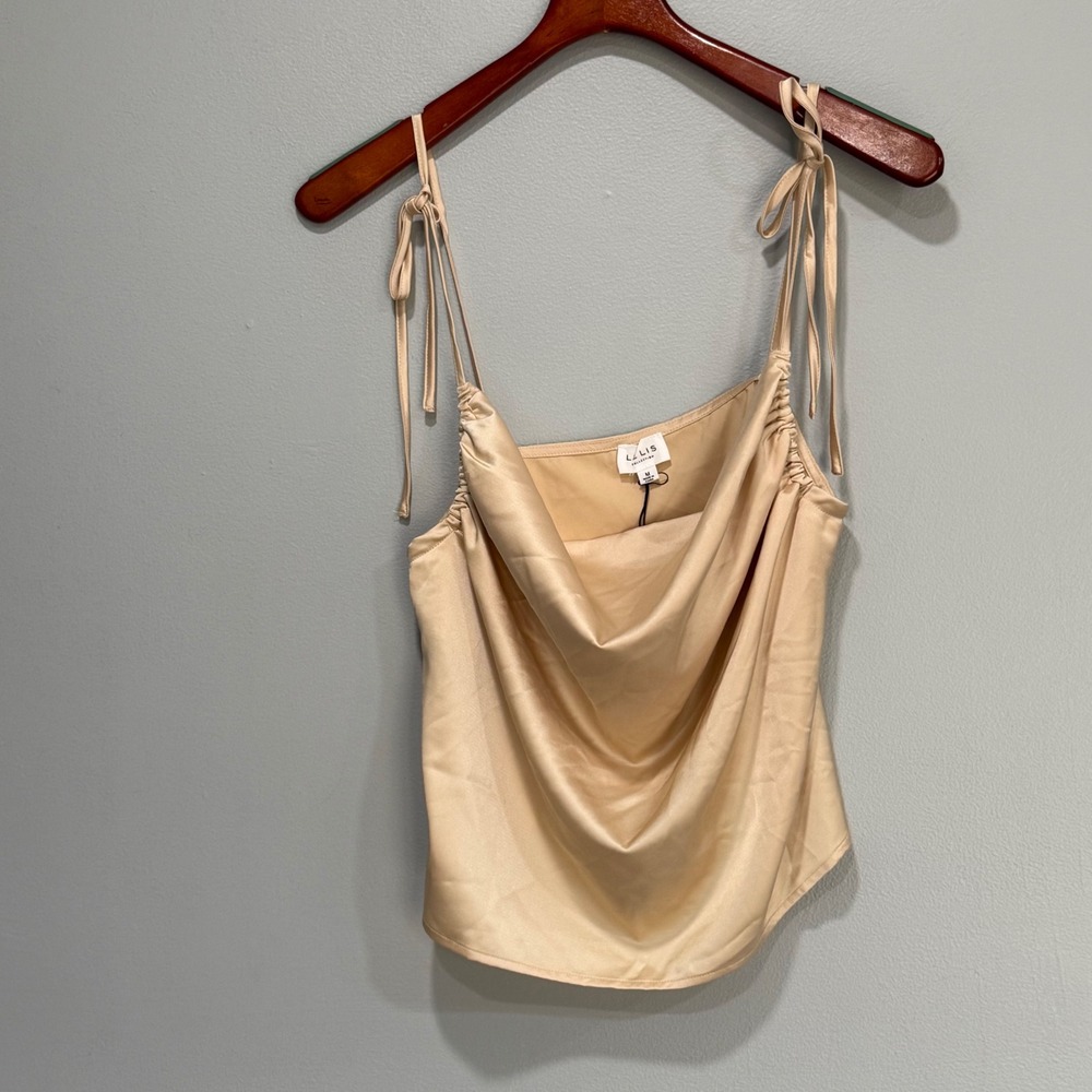 Le Lis Collection Champagne Satin Cowl Neck Tie Shoulder Camisole‎ Top crop M